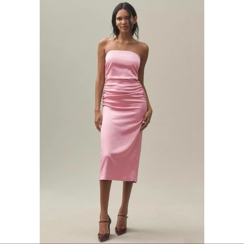 BHLDN Selena Strapless Stretch Satin Midi Dress
